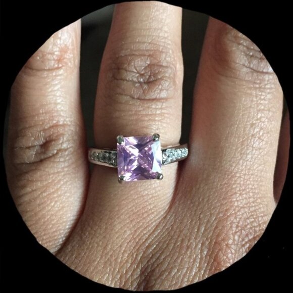 Pink and white topaz princess cut ring Silver - Picture 4 of 4